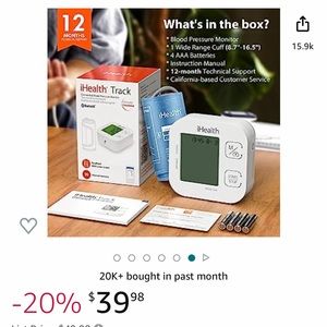 iHealth Track Smart Blood Pressure Monitor Bluetooth Compatible